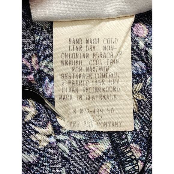 Vintage 80s Lucia Midi Skirt Size 12 Blue Floral Pleated Rayon Cottagecore - Picture 4 of 8